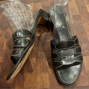 Cole Haan Resort Black Leather Slide Heels with Contrast Stitching 9AA